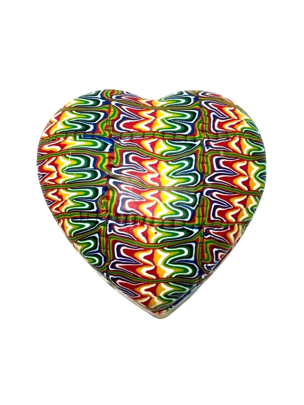 Vntg 90s Rainbow Heart Trinket Box –Polymer Clay Style Lidded Dish, Trippy Retro